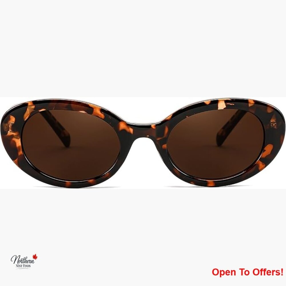 Retro Oval Sunglasses with UV400 Protection, Plastic Frame